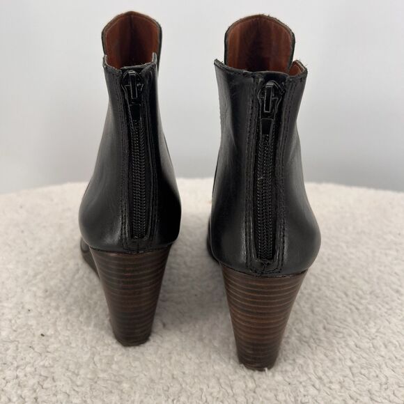 LUCKY BRAND Yolene Leather Boots Womens Size 9.5M Wedge Black Zipper Retro Boho - Picture 4 of 11